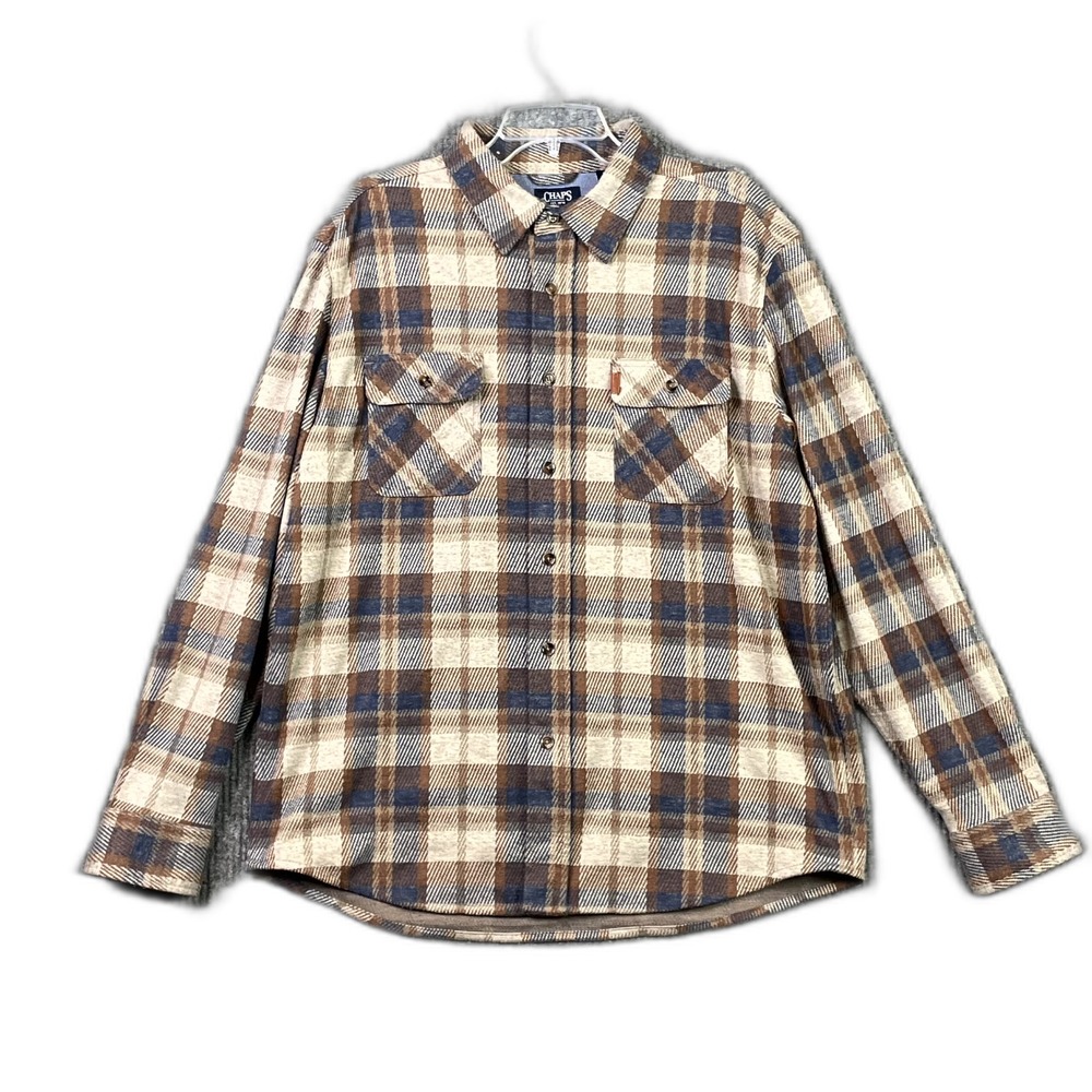 Chaps Flannel Shirt Mens Large Plaid Chest Pockets Long Sleeve Button Up Corpore